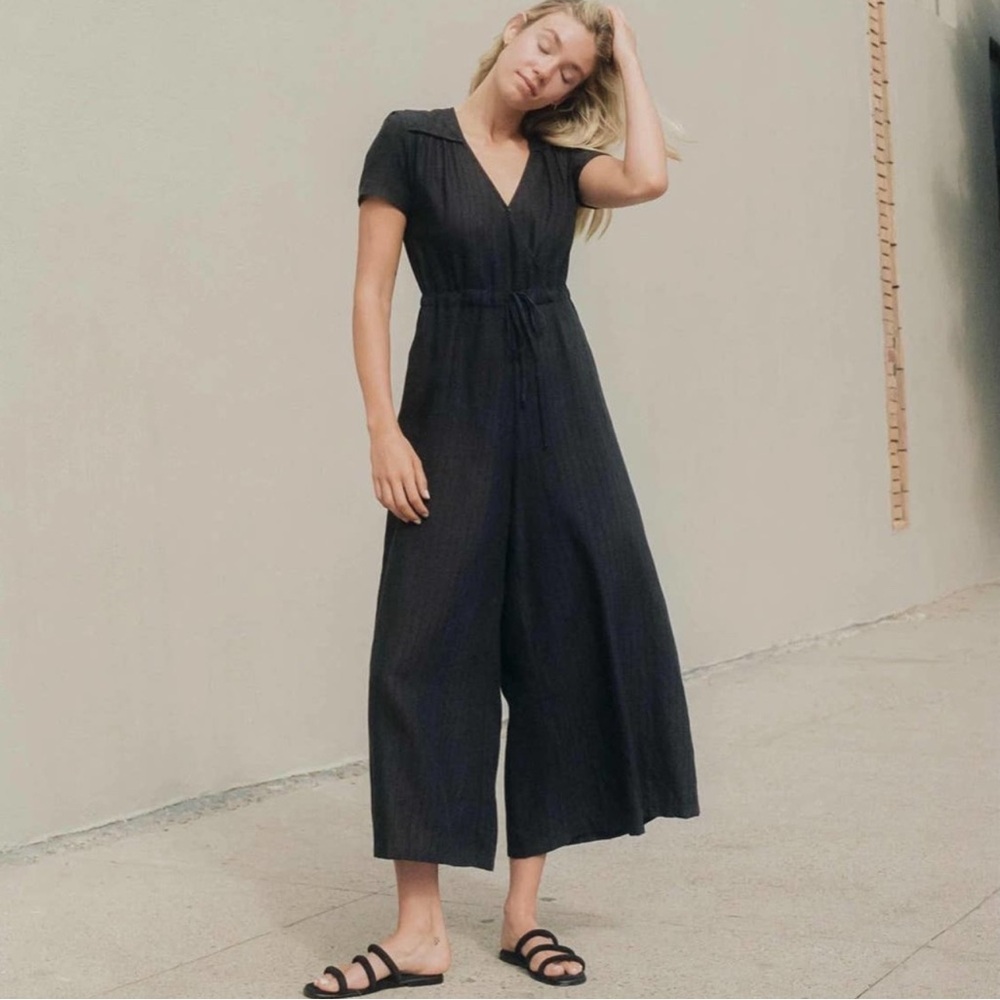 Christy Dawn Women's NWT Dawn Jumper Noir Black Linen Jumpsuit Wide Leg Small